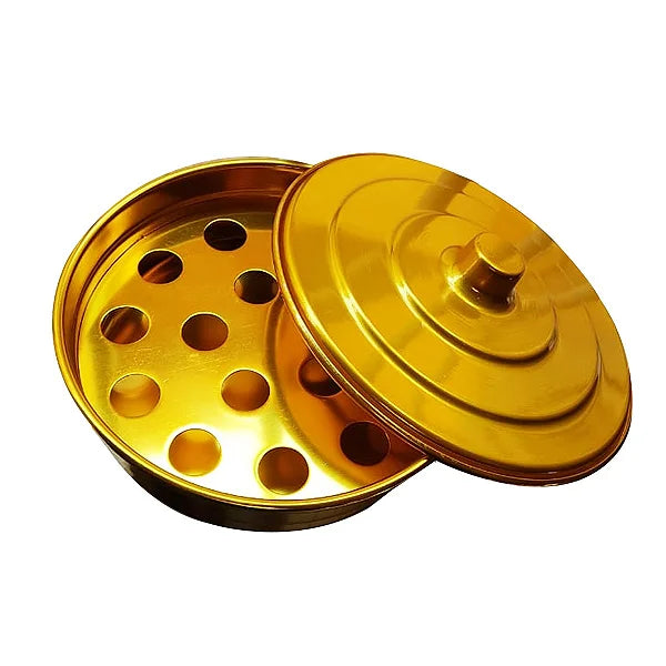 BANDEJA PEQUENA DE ALUMÍNIO DOURADO PARA CEIA +16 CÁLICES