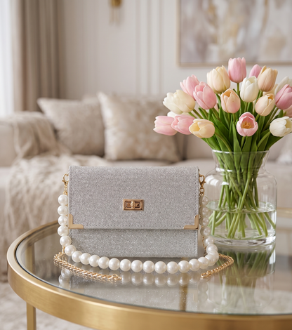 BÍBLIA TIPO BOLSA GLITTER PRECIOSA - PRATA