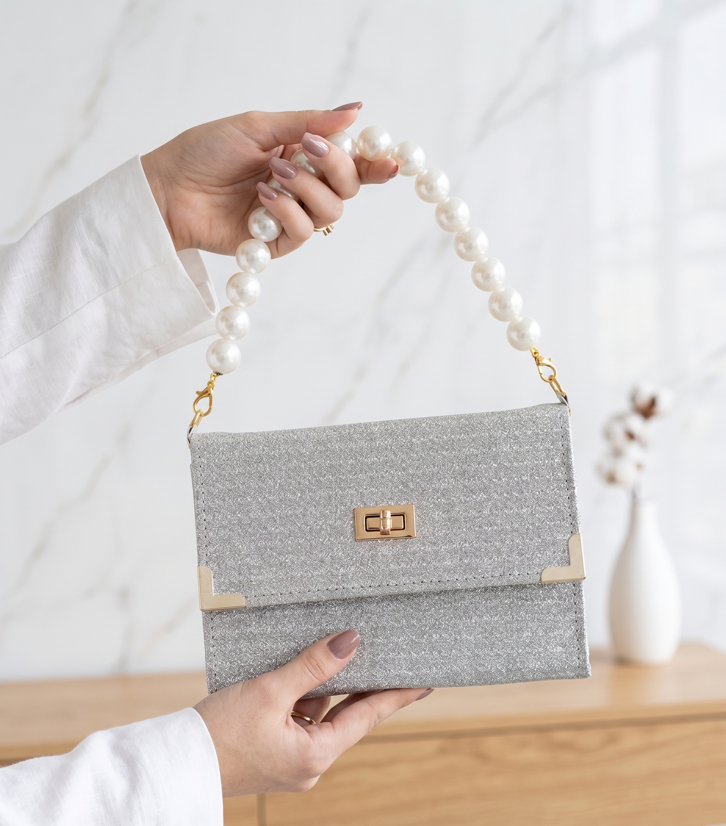 BÍBLIA TIPO BOLSA GLITTER PRECIOSA - PRATA
