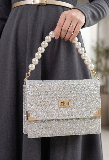 BÍBLIA TIPO BOLSA GLITTER PRECIOSA - PRATA