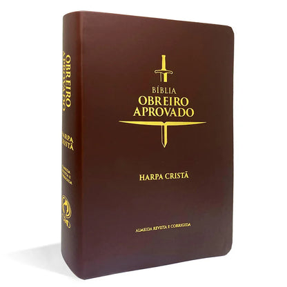 BÍBLIA OBREIRO APROVADO ARC MÉDIO LUXO COM HARPA - MARROM