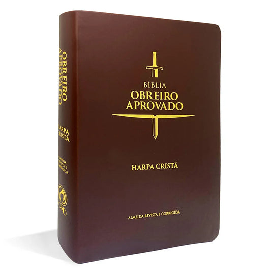 BÍBLIA OBREIRO APROVADO ARC MÉDIO LUXO COM HARPA - MARROM