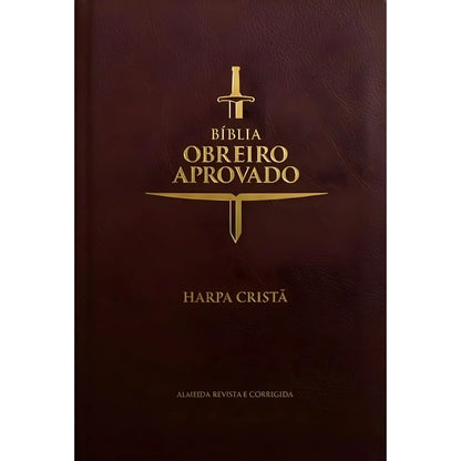 BÍBLIA OBREIRO APROVADO ARC MÉDIO LUXO COM HARPA - MARROM