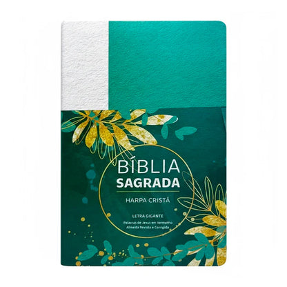 Bible with Popular Christian Harp Giant Floral Letter Green/White (CPAD)