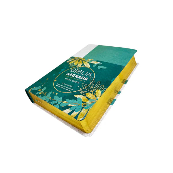 Bible with Popular Christian Harp Giant Floral Letter Green/White (CPAD)