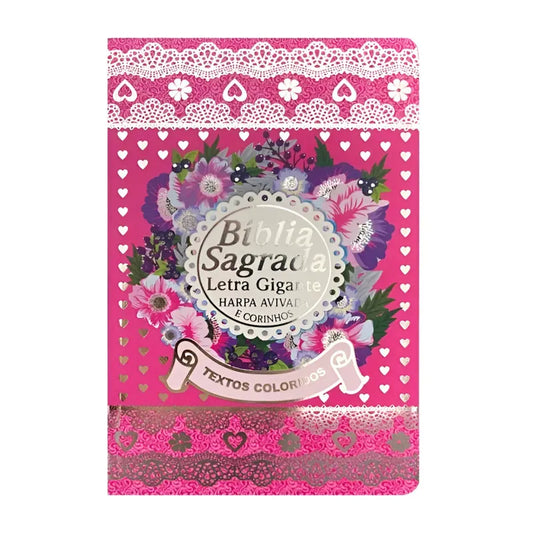 BÍBLIA ARC LUXO LAMINADA PINK COM HARPA, LETRA GIGANTE