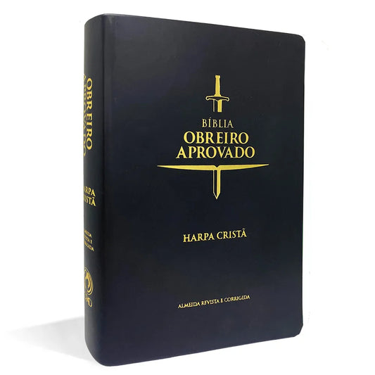 BÍBLIA OBREIRO APROVADO ARC MÉDIO LUXO COM HARPA - PRETA