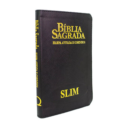 BIBLIA SAGRADA SLIM COM HARPA FECHO PRETA