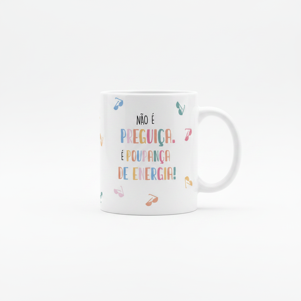 CANECA "NÃO É PREGUIÇA, É POUPANÇA DE ENERGIA" – PERSONALIZÁVEL