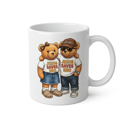 CANECA DE CERÂMICA BRANCA  “JESUS SAVES BRO”