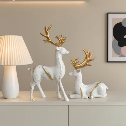 CONJUNTO DE CERVOS DECORATIVOS WHITE & GOLD (2 PEÇAS)