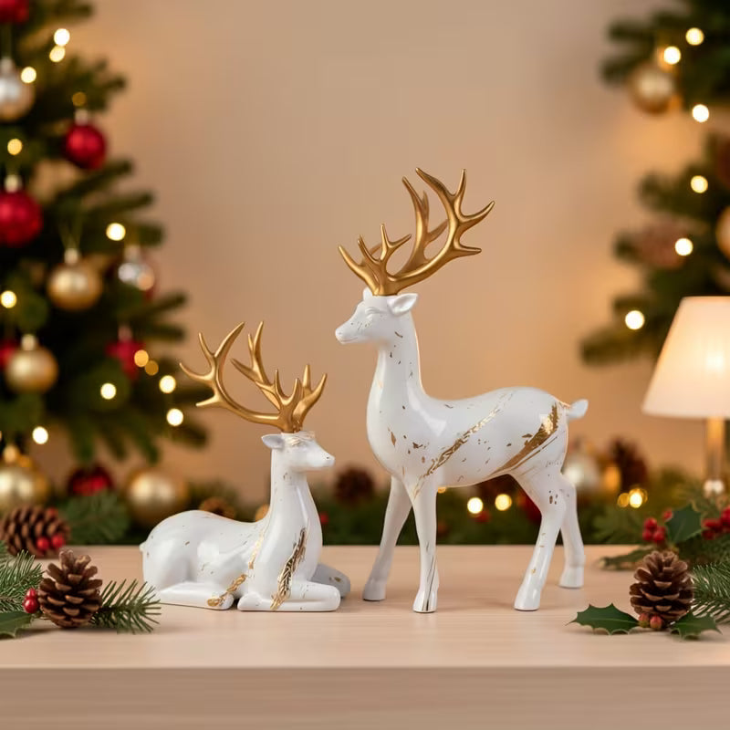 CONJUNTO DE CERVOS DECORATIVOS WHITE & GOLD (2 PEÇAS)