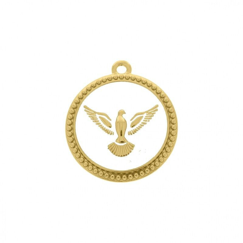 Dove of Peace Pendant Gold with White 34mm