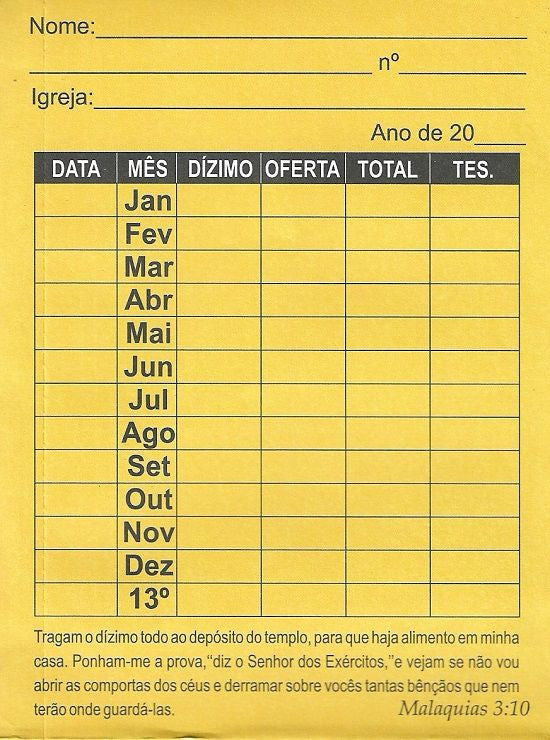 Envelope Dízimo 100 unidades