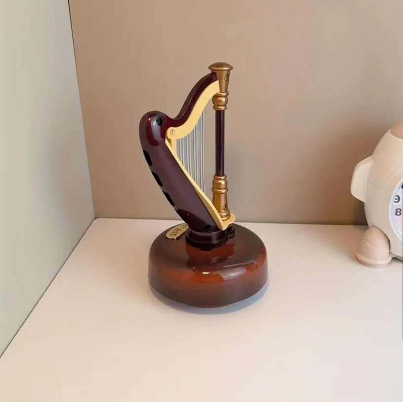 Elegant Vintage Harp Music Box