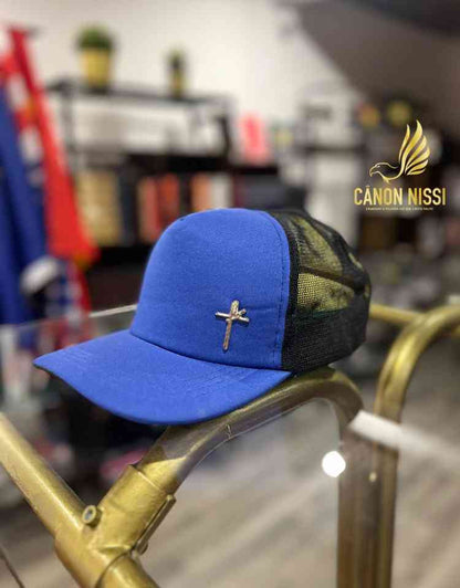 Boné - estampa Fé - azul c/preto