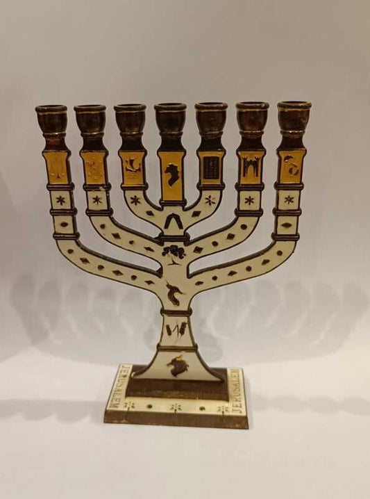 Candelabro 12 Tribos de Israel - 9x11cm - Branco