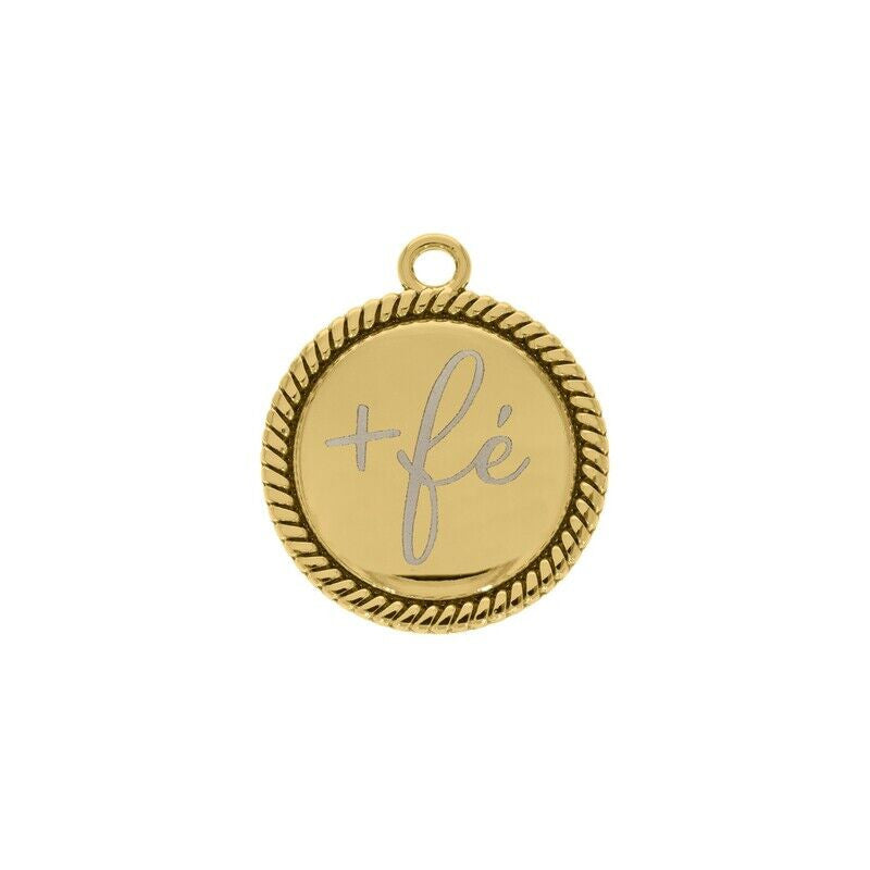 MEDALHA +FÉ 26MM COM DETALHE EM CORDA - OURO