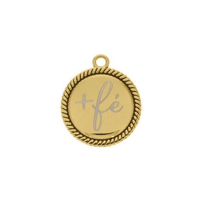 MEDALHA +FÉ 26MM COM DETALHE EM CORDA - OURO