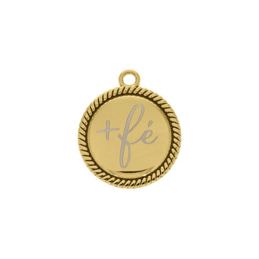 Medal +Faith Pendant with Rope Detail Gold 27mm