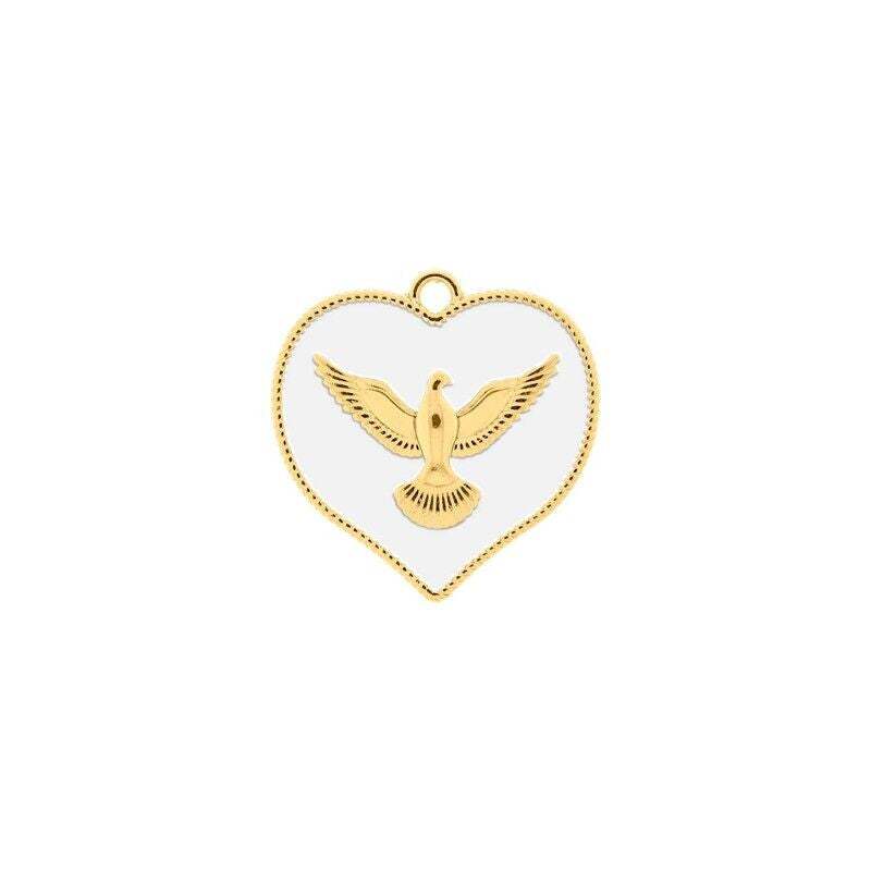 Peace Dove Heart Pendant Gold with White 30mm