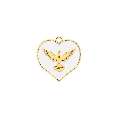 Peace Dove Heart Pendant Gold with White 30mm