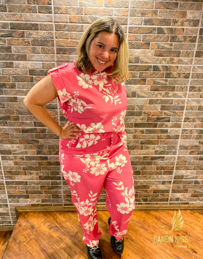 CONJUNTO DE CALÇA E BLUSA FLORAL PLUS SIZE- ISÍS