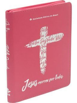 Bíblia Linha Ouro Jesus ARC Letra Grande c/ fecho Pink