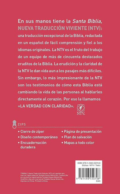 Santa Bíblia NTV, Edicion Ziper, Flores Rosa (Sentipiel)