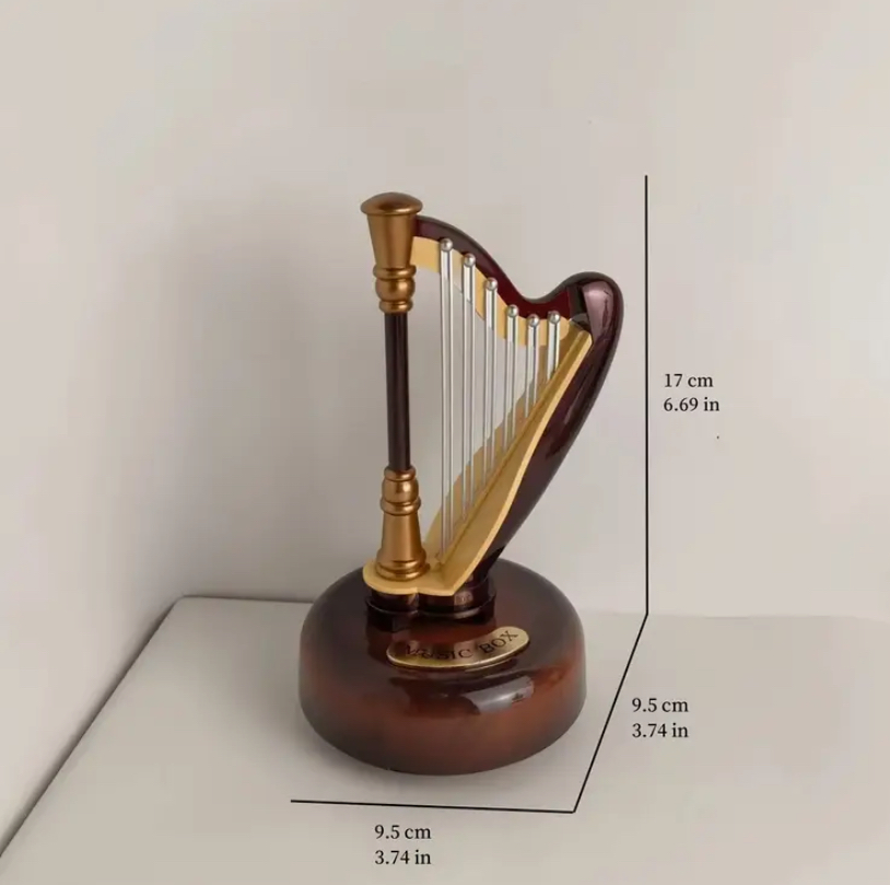 Elegant Vintage Harp Music Box