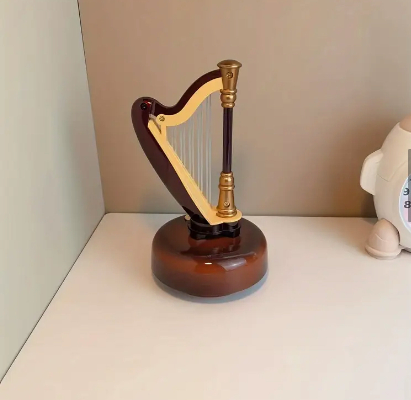 Elegant Vintage Harp Music Box