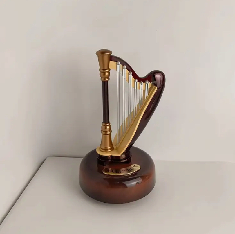 Elegant Vintage Harp Music Box