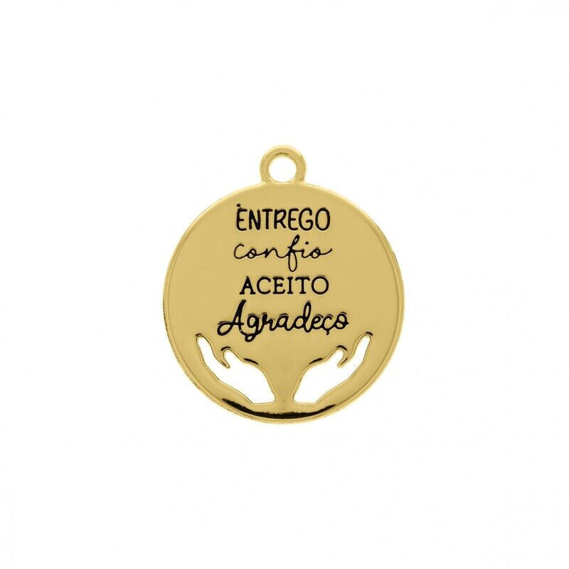 PINGENTE ENTREGO CONFIO ACEITO AGRADEÇO OURO 29MM