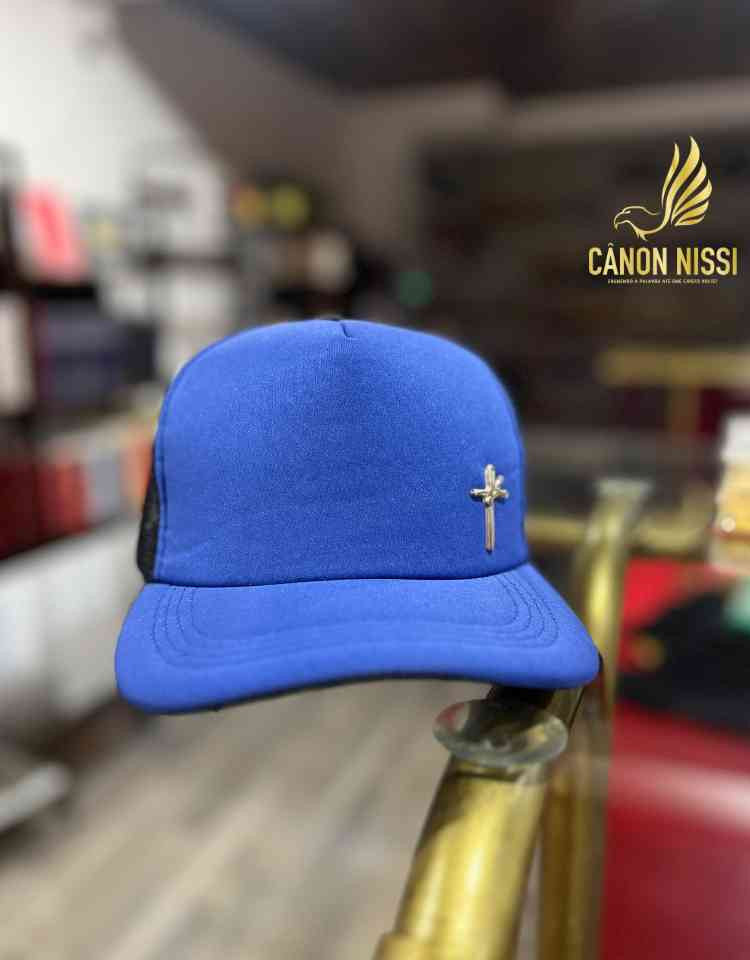 Boné - estampa Fé - azul c/preto
