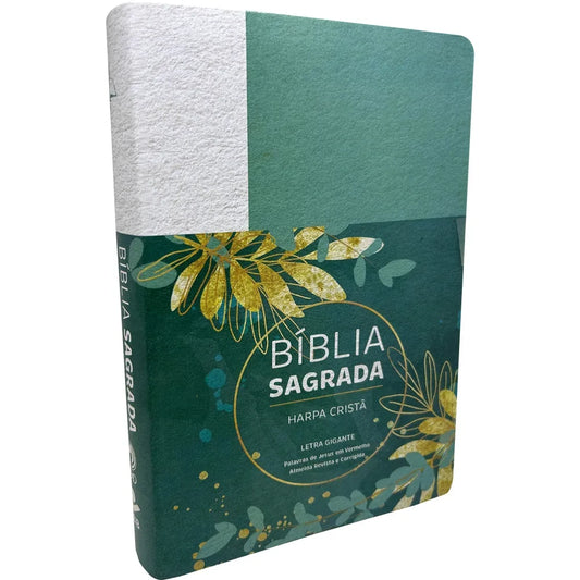 Bíblia com Harpa Cristã Popular Letra Gigante Floral Verde/Branco (CPAD)