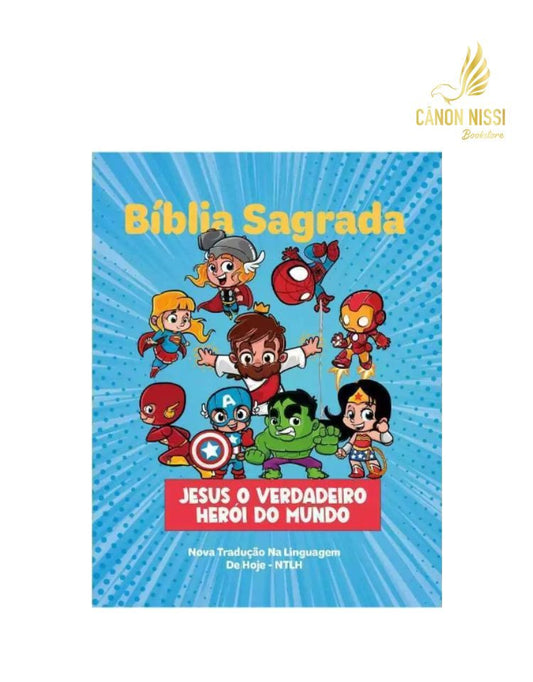 Bíblia sagrada Jesus o verdadeiro Herói do mundo Azul
