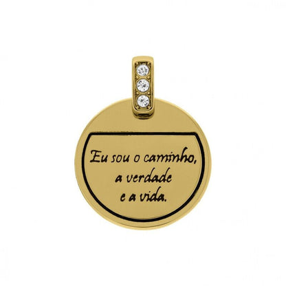 PINGENTE MEDALHA EU SOU O CAMINHO OURO COM STRASS 28MM
