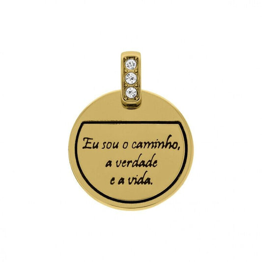 PINGENTE MEDALHA EU SOU O CAMINHO OURO COM STRASS 28MM