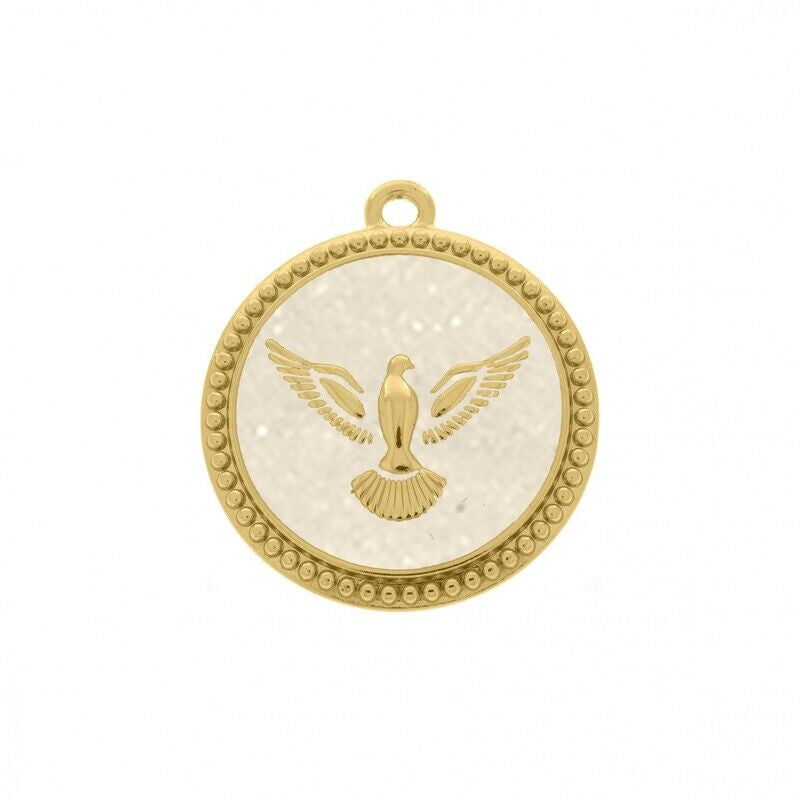 PINGENTE POMBA DA PAZ OURO COM PÉROLA 34MM