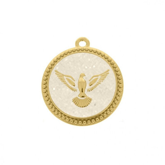 PINGENTE POMBA DA PAZ OURO COM PÉROLA 34MM