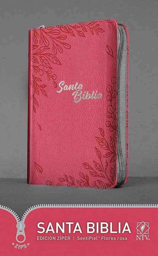 Santa Bíblia NTV, Edicion Ziper, Flores Rosa (Sentipiel)