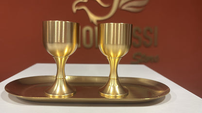 KIT DE CÁLICE DUPLO COM BANDEJA OVAL PARA CEIA (Acabamento Dourado)