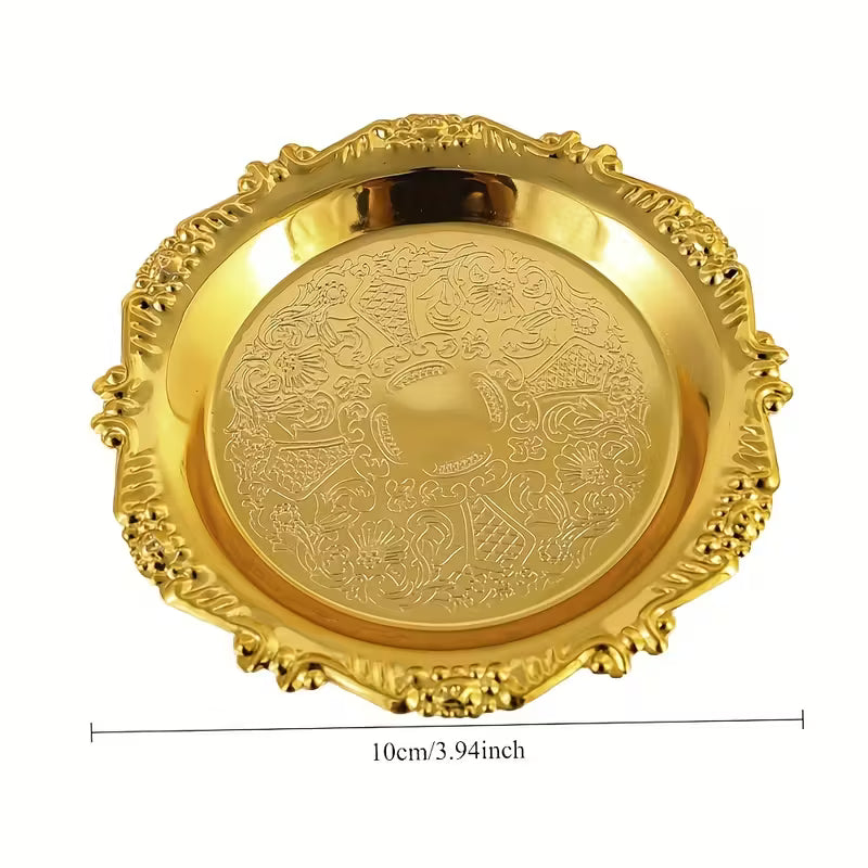 MINI BANDEJA DE METAL DOURADO COM RELEVO CLÁSSICO (10 cm)