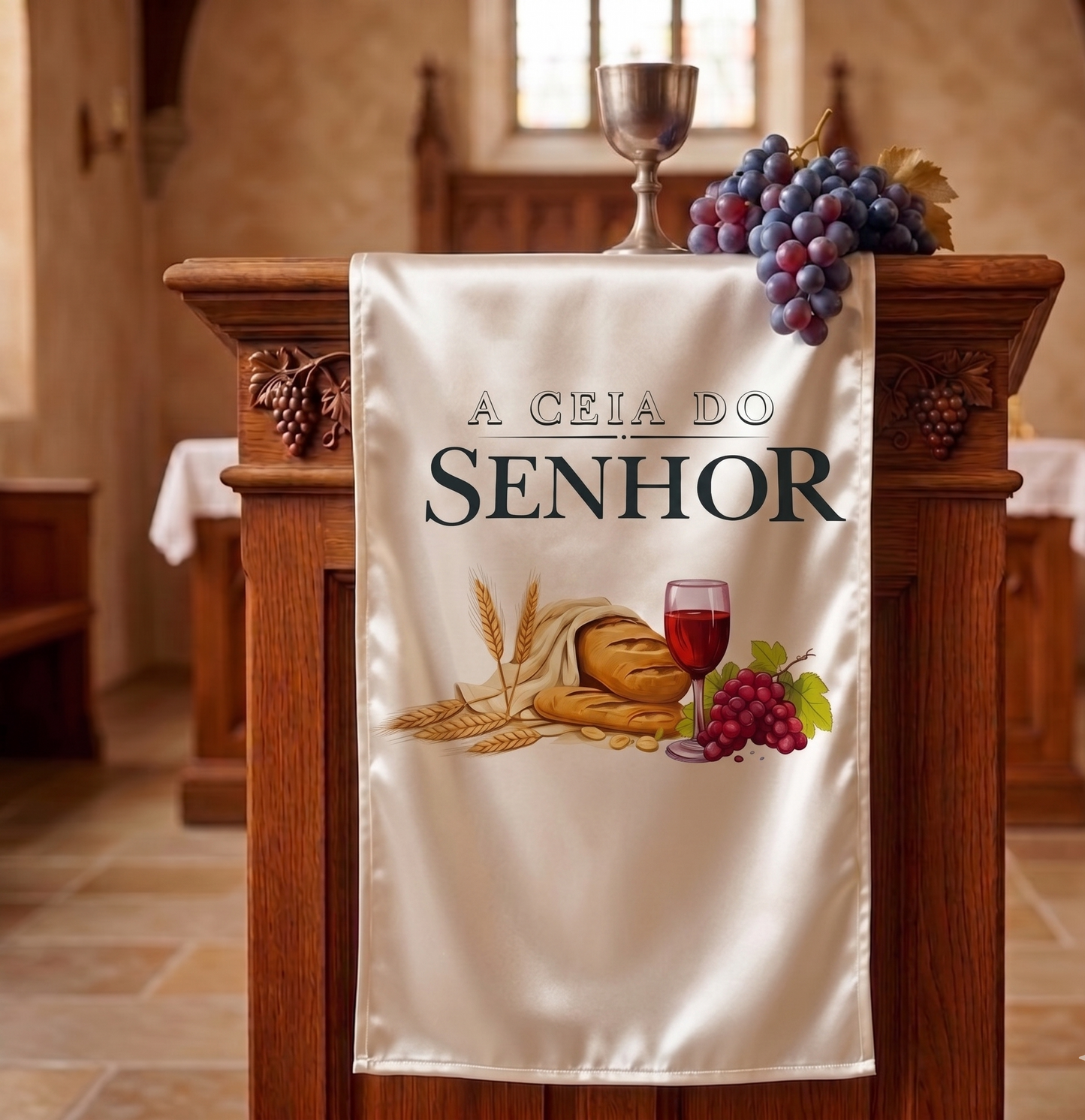 PASSADEIRA DE MESA ESPECIAL EM CETIM — A CEIA DO SENHOR