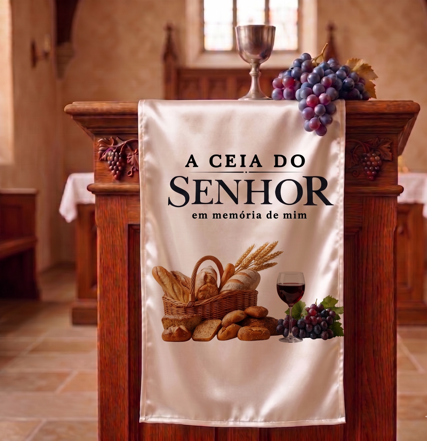 PASSADEIRA DE MESA ESPECIAL EM CETIM — A CEIA DO SENHOR