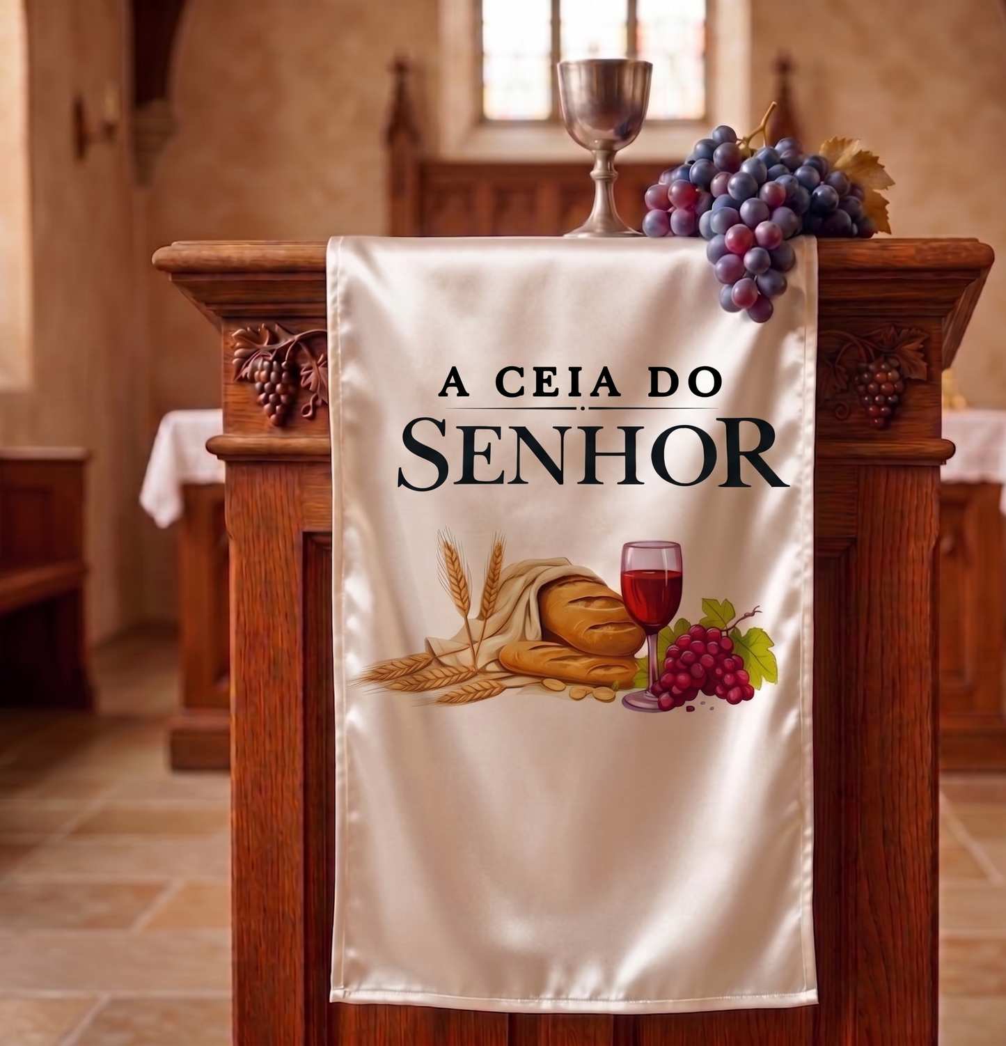 PASSADEIRA DE MESA ESPECIAL EM CETIM — A CEIA DO SENHOR