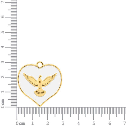 Peace Dove Heart Pendant Gold with White 30mm