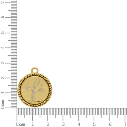 MEDALHA +FÉ 26MM COM DETALHE EM CORDA - OURO