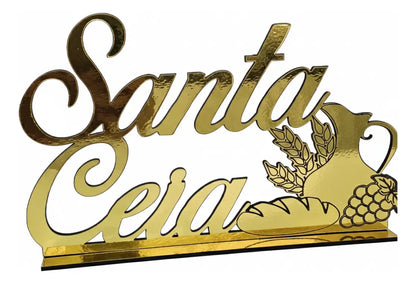 Placa frase decorativa Santa Ceia em MDF dourado
