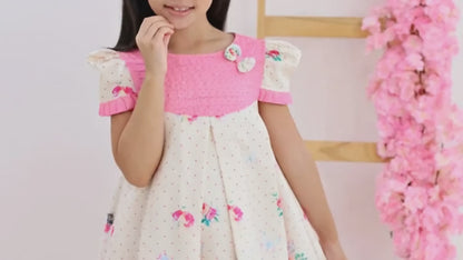 Baby pink luxury trapeze dress with polka dots - 2 years